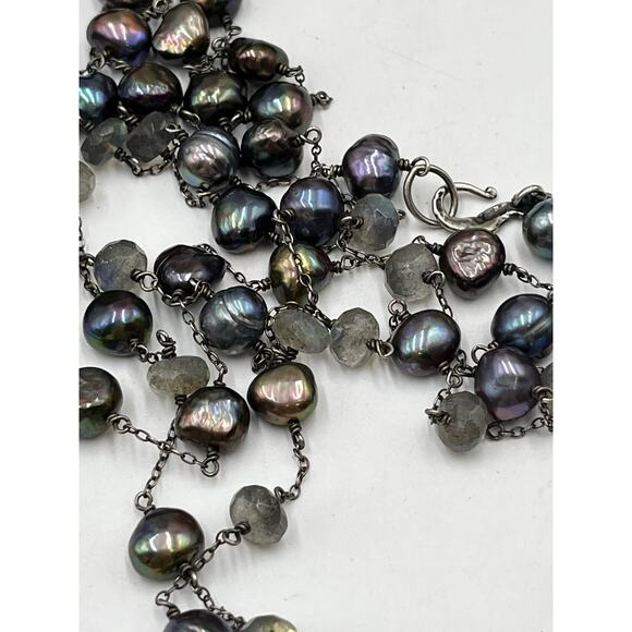 Sterling Silver Triple Strand
Gray Baroque Pearl and Labradorite
Necklace 16” - Picture 14 of 16